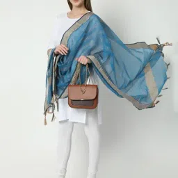 R&B Teal Cotton Striped Dupatta-picture-34