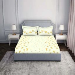 Spaces Essentials AW24 132 Cream 100% Cotton 132 TC Double Bedsheet with 2 Pillow Covers-picture-22