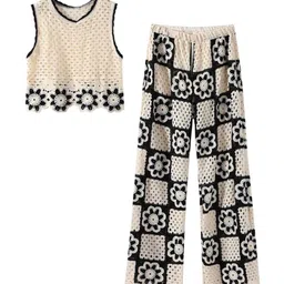 miss mosa by akanksha Alamode By Akanksha Beige Hanako Crochet Coord Set -Resortwear image 5