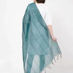 R&B Teal Organza Striped Dupatta image 2