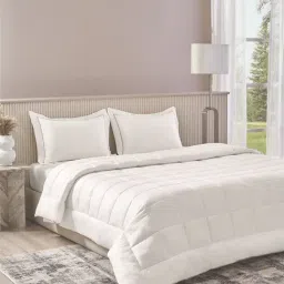 Sansaar White Cotton 210 TC Double Bedsheet & Comforter with 2 Pillow Covers-image-15