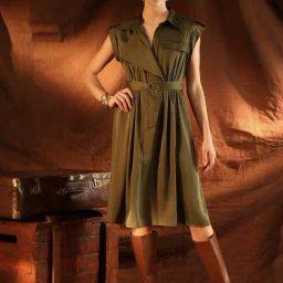 Kazo Olive Green Plain A-Line Dress-picture-24