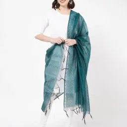 R&B Teal Organza Striped Dupatta-picture-39