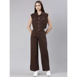 SHOWOFFFF Brown Denim Maxi Jumpsuit image 2