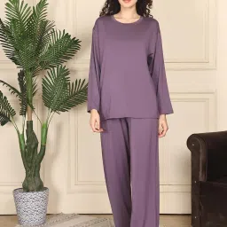Kanvin Women Purple Solid Full Sleeves Night Suit-image-9