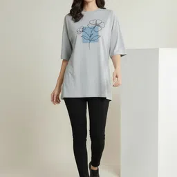 SZN Floral Printed Drop-Shoulder Sleeves Cotton T-shirt image 2