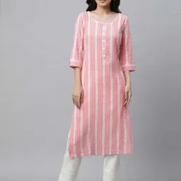Aurelia Pink Striped Straight Kurta-picture-27