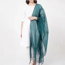 R&B Teal Organza Striped Dupatta image 3