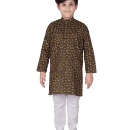 Pro-Ethic Style Developer Kids Olive & White Printed Full Sleeves Kurta with Pyjamas-picture-14