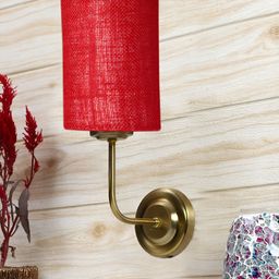 Devansh Maroon & Gold-Toned Textured Cylinder Shaped Wall Lamp-image-71