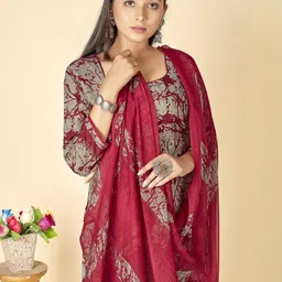attigo Unstitched Printed Cotton Blend Kurta & Patiyala Dress Material with Dupatta image 4