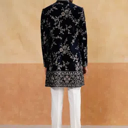 Denis Parkar Men Thread and Sequins Embroidered Mandarin Collar Velvet Sherwani Set image 5