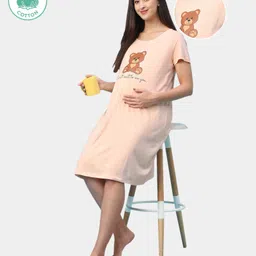ECOMAMA Organic Cotton & Bamboo Antimicrobial Half Sleeves Sleep Tee Teddy Bear Print - Peach-picture-38