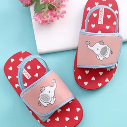 Babyoye Flip Flops Velcro & Backstrap Closure With Heart & Elephant Print - Red-picture-16