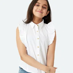 Olele Sleeveless Linen Blend Ruffled Solid Colour Shirt - White-picture-27