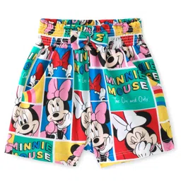Babyhug Disney Cotton Knit Knee Length Shorts with Pockets & Minnie Mouse Print - White-image-74