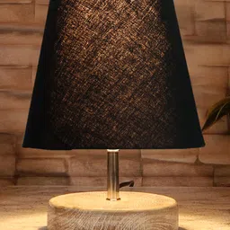 Devansh Black cotton Round white brushed wood Table Lamp-picture-28