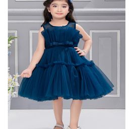 Ministitch Net Sleeveless  Pleated Bodice Detailed Tiered Dress - Teal Blue-picture-36