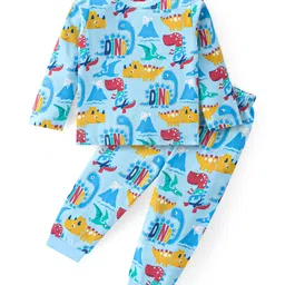 Babyhug Cotton Knit Full Sleeves Night Suit With Dino Print - Blue-picture-25