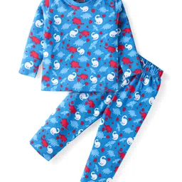 Babyhug Cotton Knit Full Sleeves Night Suit With Dino Print - Blue-picture-22