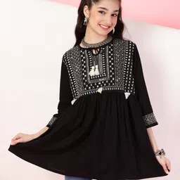 ISHTI Three Fourth Sleeves Sequin Embellished & Embroidered Top - Black-picture-28