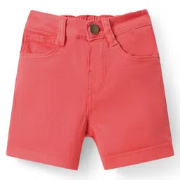 Babyhug Washed Denim Mid Thigh Shorts With Stretch - Coral-image-64