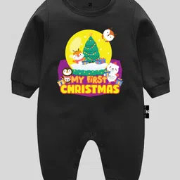 The Peppy Tend 100% Cotton Christmas Theme Full Sleeves My First Christmas Text Printed Romper - Black-picture-28