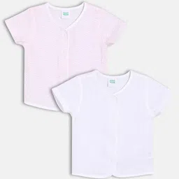 MINI KLUB Cotton Knit Pack Of 2 Half Sleeves Checked & Waves Printed Jhablas - Pink & White-picture-33