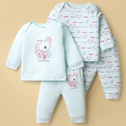CUCUMBER Sinker Knit Full Sleeves Night Suits with Koala Print Pack of 2 - Light Blue-picture-36