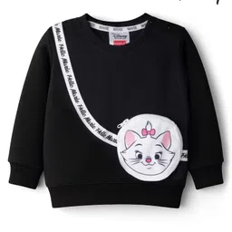 Babyhug Disney Terry Knit Drop Shoulder Full Sleeves Sweatshirt with Marie Graphic with Foil Print & Bag Detailing - Black-image-3