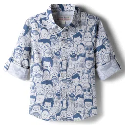 JASH KIDS Oxford Woven Full Sleeves Shirt With Face Print - Blue-picture-34