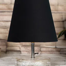 Devansh Black cotton Round white brushed wood Table Lamp image 2