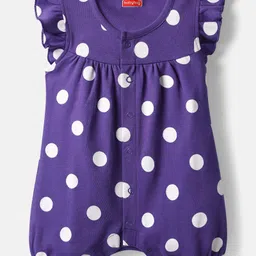 Babyhug 100% Cotton Interlock Knit Half Sleeves Romper with Polka Dot Design & Tropical Print Pack of 2 - Purple & White image 2