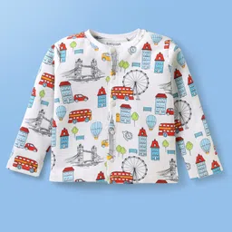 Babyoye 100% Cotton Knit With Eco Jiva Finish Full Sleeves Printed Co-Ord Night Suit - White image 2