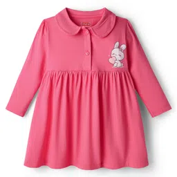 Babyhug Single Jersey Knit Full Sleeves Frock with Bloomer & Bunny Print - Pink image 2