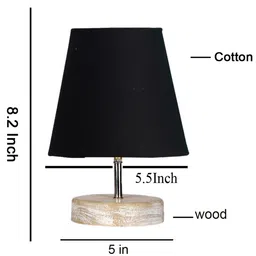 Devansh Black cotton Round white brushed wood Table Lamp image 3