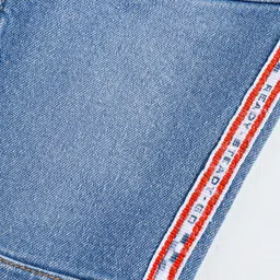 Babyhug Cotton Full Length Stretchable Denim Washed Jeans with Cut & Sew Design & Side Tape Detailing - Blue image 3