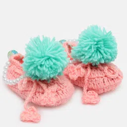 MayRa Knits Pack Of 2 Hand Knitted Ocean Theme & Pom Pom Crochet Booties - Green & Pink image 4