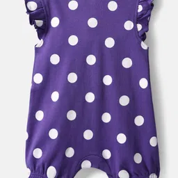 Babyhug 100% Cotton Interlock Knit Half Sleeves Romper with Polka Dot Design & Tropical Print Pack of 2 - Purple & White image 3
