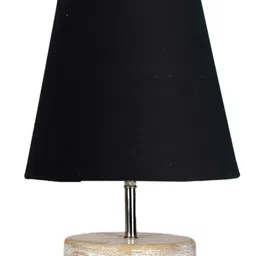 Devansh Black cotton Round white brushed wood Table Lamp image 4