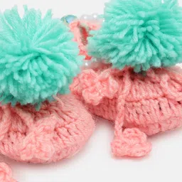 MayRa Knits Pack Of 2 Hand Knitted Ocean Theme & Pom Pom Crochet Booties - Green & Pink image 5