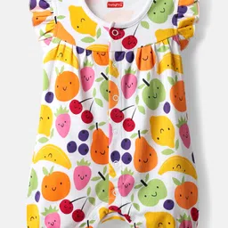 Babyhug 100% Cotton Interlock Knit Half Sleeves Romper with Polka Dot Design & Tropical Print Pack of 2 - Purple & White image 4