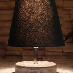 Devansh Black cotton Round white brushed wood Table Lamp image 5
