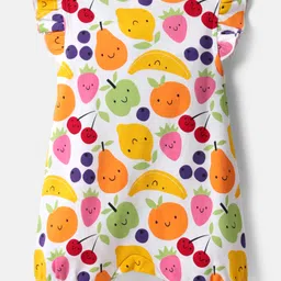 Babyhug 100% Cotton Interlock Knit Half Sleeves Romper with Polka Dot Design & Tropical Print Pack of 2 - Purple & White image 5