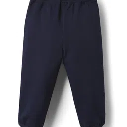 Babyhug Terry Knit Full Sleeves Hooded Top & Lounge Pant Set With Floral Patch & Sequin Detailing - Pink & Navy Blue image 5