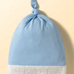 Babyhug Knit Full Sleeves Winter Wear T-Shirt & Lounge Pant Set With Cap Stripes & Car Print - Light Blue image 5