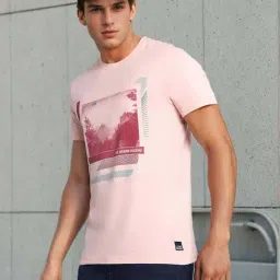 Lee Light Pink Cotton Slim Fit Printed T-Shirt-image-25