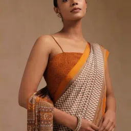 Soch Beige Floral Print Saree With Unstitched Blouse image 4