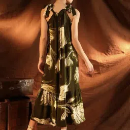 Kazo Green Floral Printed A-Line Dress image 2