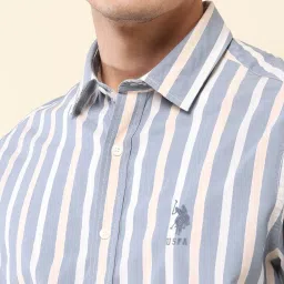 U.S. Polo Assn. Blue Cotton Regular Fit Striped Shirt image 5